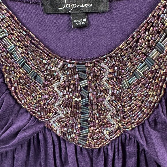 Soprano Tank Top Womens S Purple Beaded Y2K VTG Babydoll Flowy Scoop Neck - Picture 4 of 11